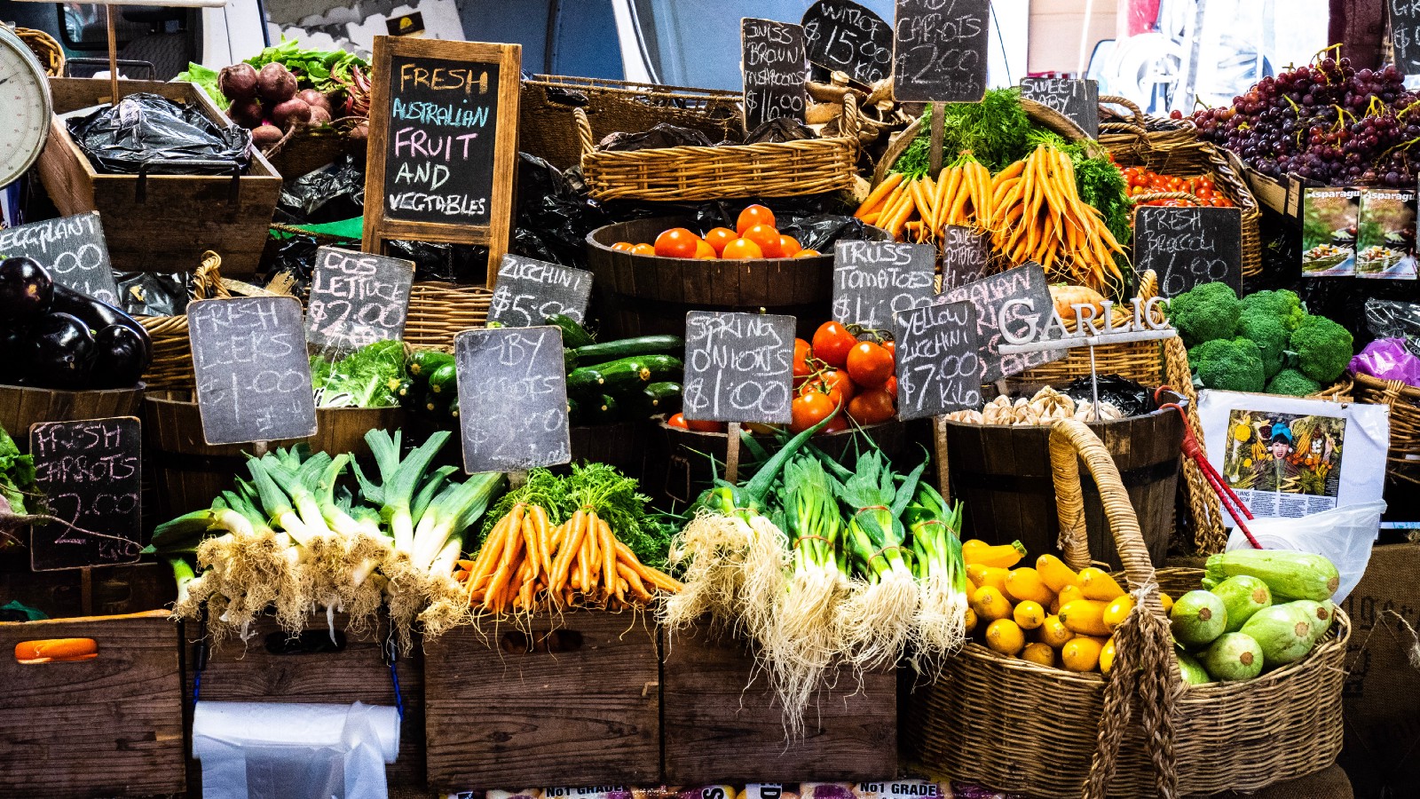 fresh veggies at a farmers market