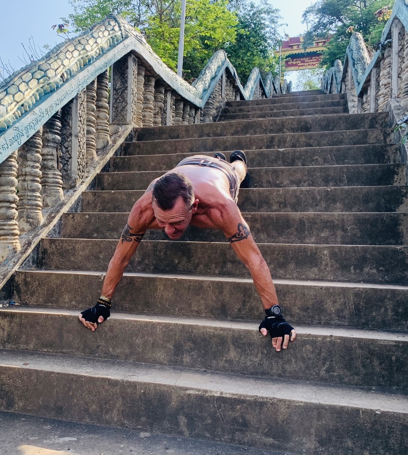 Working out in nature on steps